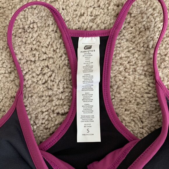 FABLETICS Norwalk Tank Blouson Built-in Bra Charcoal Mulberry Size Small S/6 NWT - Picture 3 of 10